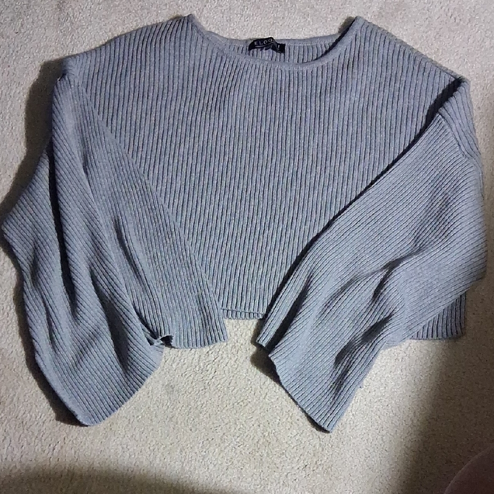 -Eloquii Gray Ribbed Knit Sweater